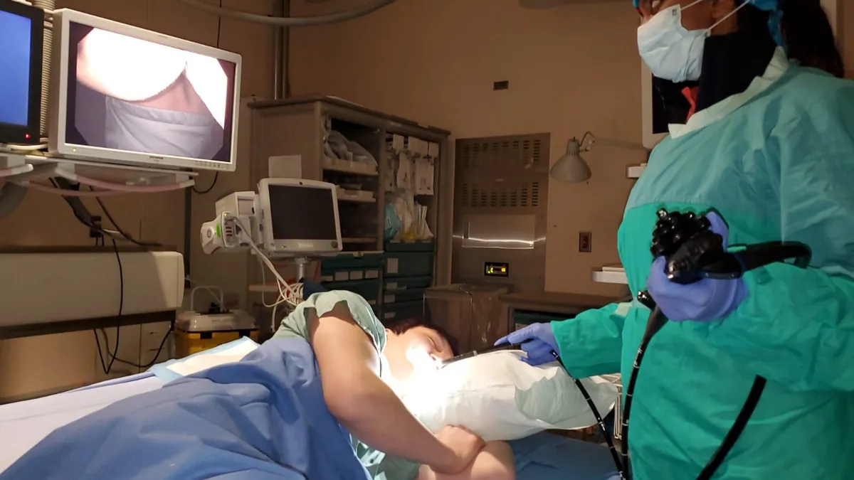 Endoscopic procedure used to obtain a biopsy for pancreatic cancer diagnosis