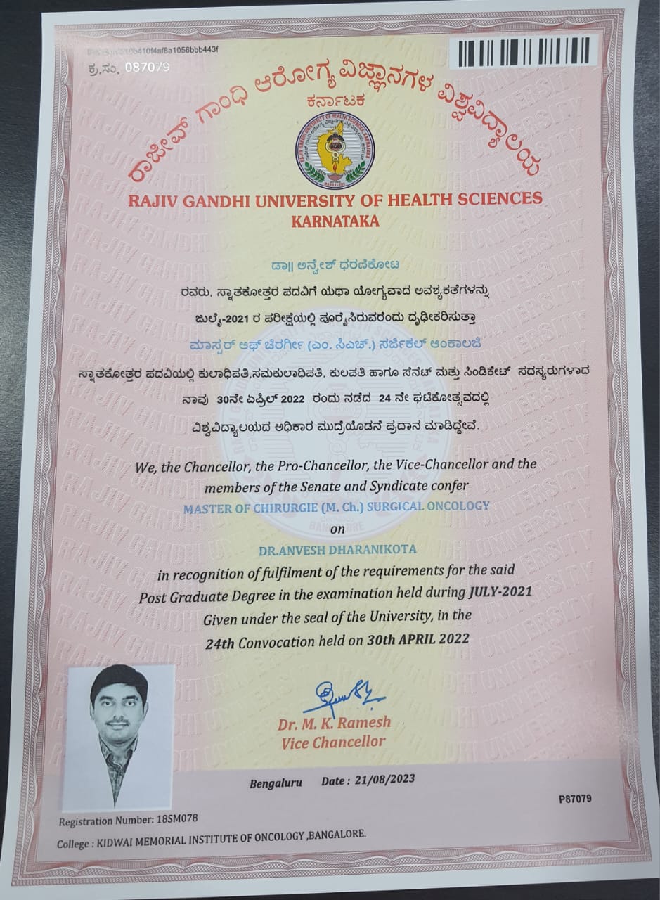MS General Surgery Certificate